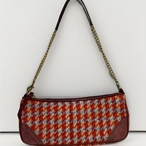 Vintage Coach Woven Wool & Suede Shoulder Bag / Tote In Purp. Pink & Orange 8F44